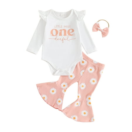 

Baby Girls Fall Outfit Letters Print Romper Flower Pants Headband