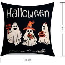 Ghost Halloween Decor-Throw Pillow Covers 18x18in Set of 4,Spooky Gothic Linen Pillow Case for Couch Fall Christmas Holiday Outdoor Burnt Orange Black White Decorations