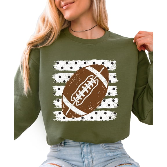 Football Sweatshirt for Women Cute Polka Dot Game Day Crewneck, Army Green Sweatshirt, M