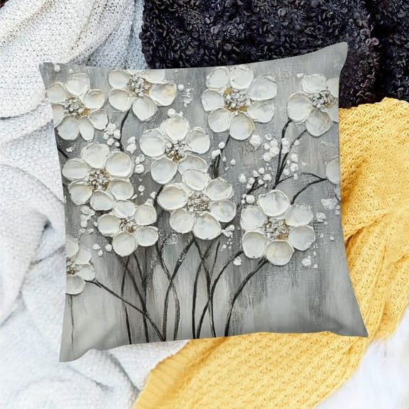ZFLMY White Flowers Decor Indoor Decoration Linen Throw Pillow Cover for Home Sofa Couch Set of 1 - 3 Sizes 18x18in