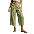 thumbnail image 4 of MHOSTAFH women's Low Waisted Capris Loose Fit Wide Leg Side Tie Capri Pants Summer Beach Vacation Cropped Trousers with Pockets, 4 of 7