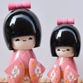 thumbnail image 3 of Jiibva 3Pc Pink Kimono Wooden Dolls Decorative Figurine Traditional Asian Geisha Statue for Home Wedding, 3 of 7