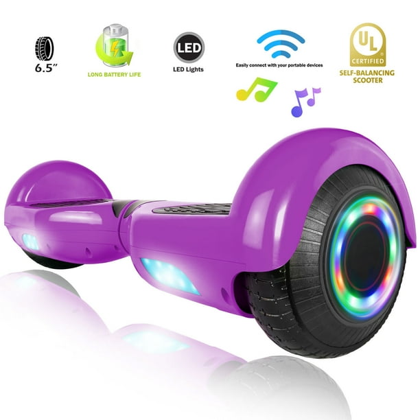 XPRIT HoverBoard avec Pneus 6,5", Portée jusqu'à 6,4 Km, Bluetooth, Certifié Ul2272, Roues LED - Violet