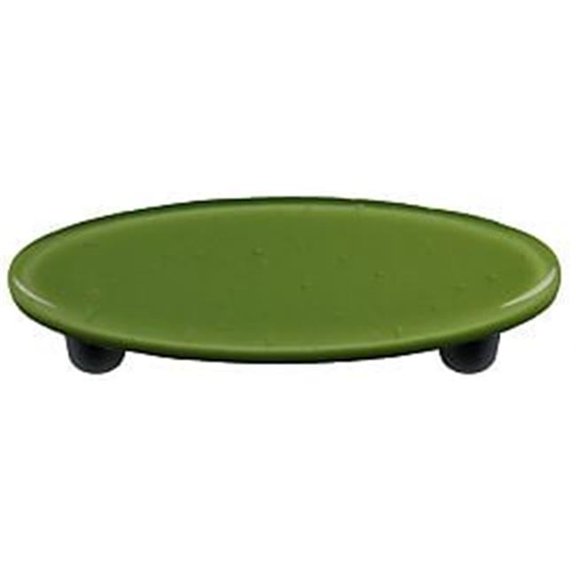Hot Knobs HK1019-POB Olive Green Oval Glass Cabinet Pull - Black Post