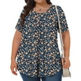 thumbnail image 4 of Pisexur Printemps Tops for Women Blouses for Women Habillé Décontracté Mode Féminine Imprimé Col Rond Manches Courtes Plissé Ample Haut Multicolore,3TG, 4 of 8