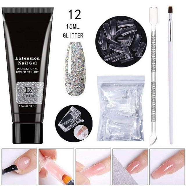 Kit de uñas de gel de extensión Poly, gel constructor transparente, kit de prueba de extensión de uñas francesas con mini uñas para decoración de uñas, 15 ml de pegamento de extensión de uñas de plást