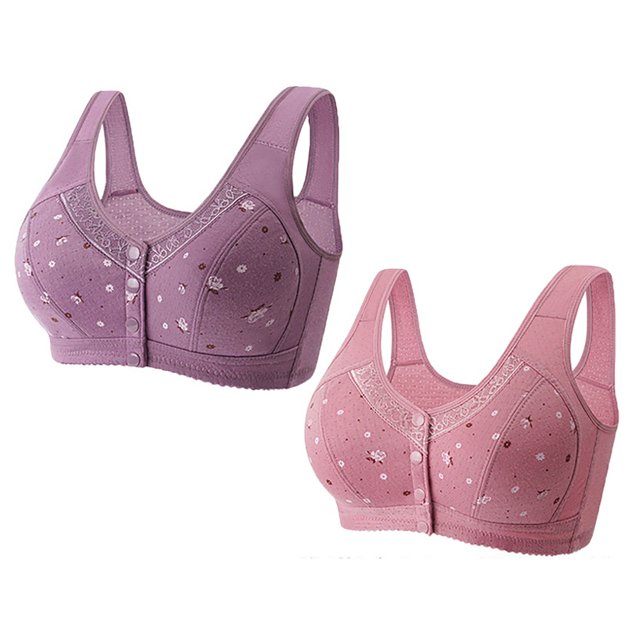 WTXUE Bras for Women Pack of 2, Deep V-Neck High Support Bras for Women Adjustable Strap Full Coverage Up Bras Comfortable No Underwire Wireless Bras (Purple, L)