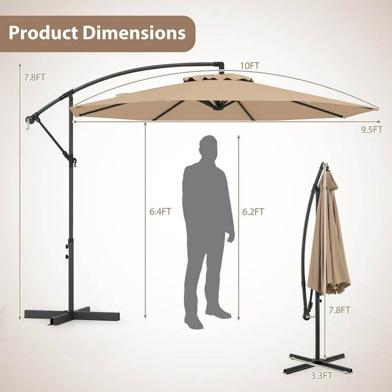 Costway 10FT Patio Offset Hanging Umbrella Easy Tilt Adjustment 8 Ribs Backyard - Tan