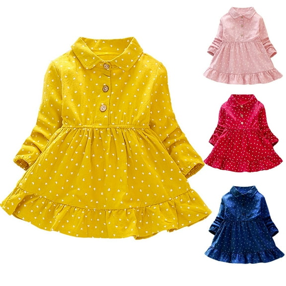 Gyratedream Toddler Little Girls Long Sleeve Polk Dot Heart Blouses Dress Casual Floral Princess Dresses