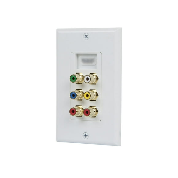 Monoprice Recessed HDMI Wall Plate - White With 1* HDMI F/F Adapter & 6 RCA Connector, Gold Plated