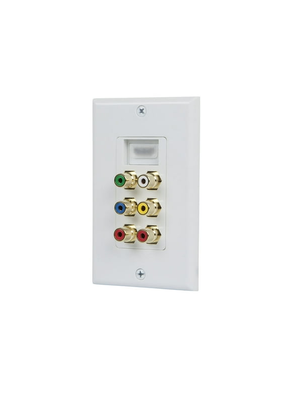 Monoprice Recessed HDMI Wall Plate - White With 1* HDMI F/F Adapter & 6 RCA Connector, Gold Plated