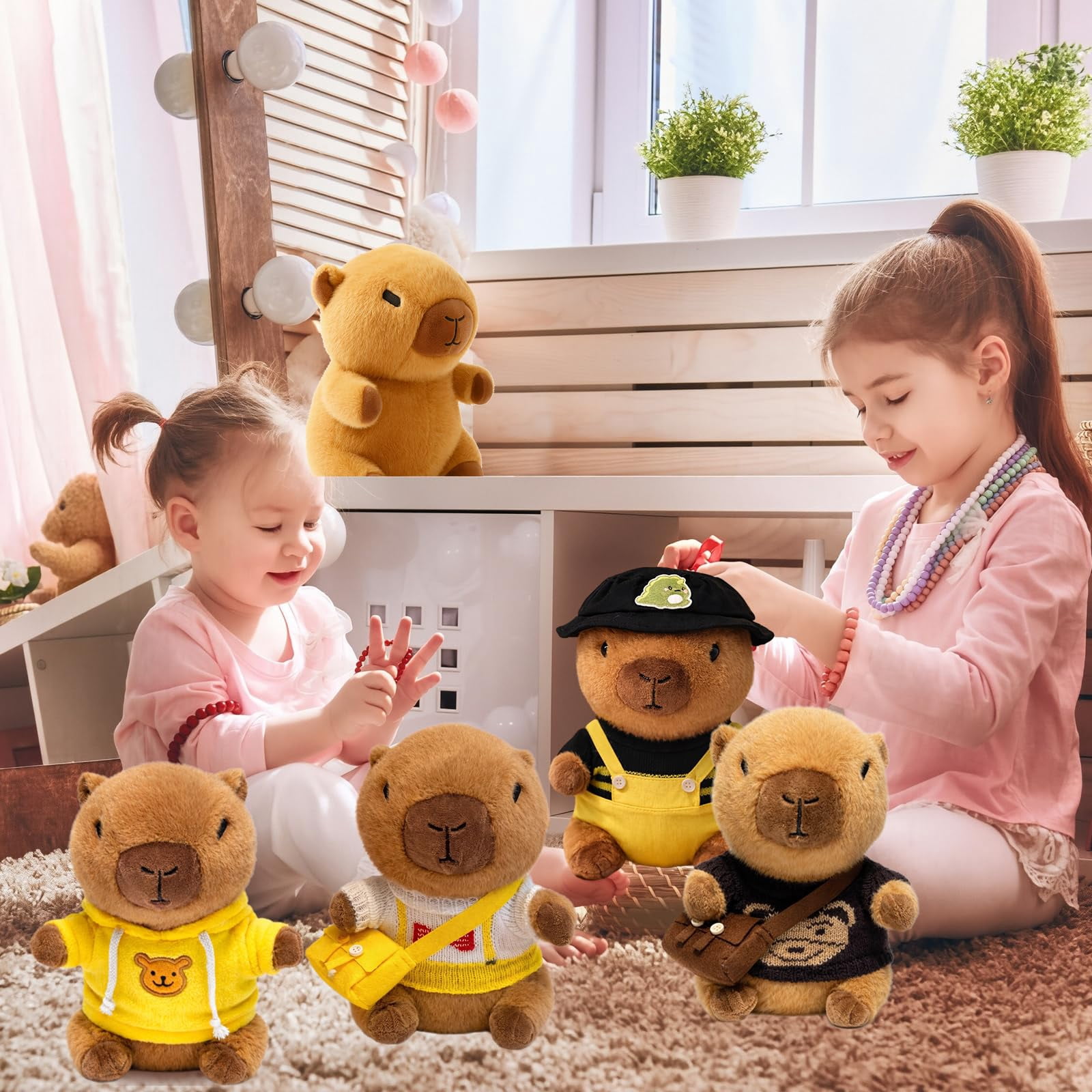 YSZZYSM 8-inch Capybara Plush Toy with 9 Clothes & Accessories, Super Soft Stuffed Animal Dress Up Set for Kids Ages 3-7
