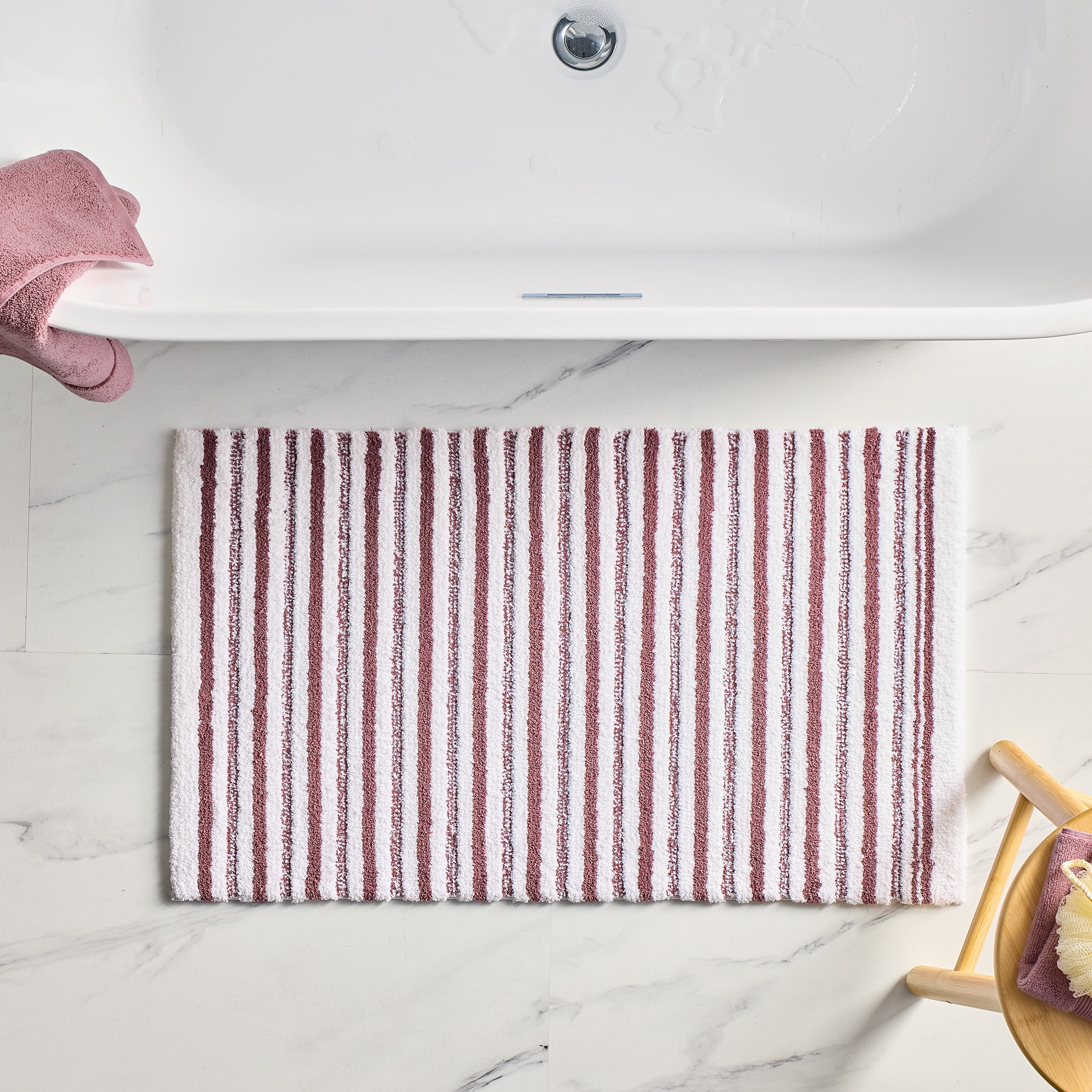 Better Homes & Gardens Signature Soft Tufted Stripe Bath Rug, Violet Gem & White, 20" x 34"