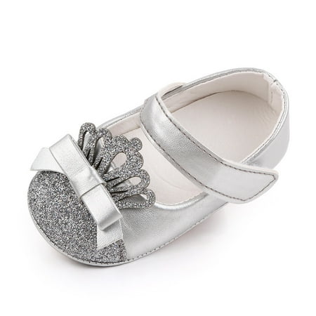 

Cathalem Non Slip Shoes for Baby Girl Crown Girls Leather Princess Shoe Toddler Soft Walking Shoe Baby Soft Bottom Shoes for Boys Silver 6 Months