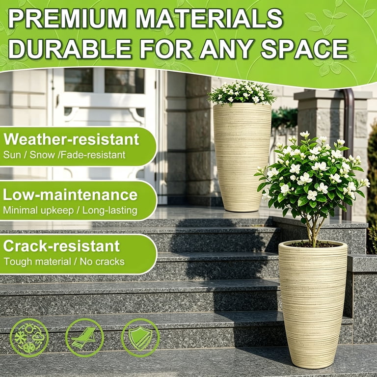 QCQHDU Large Plastic Planter, 21-Inch Oat, 2-Pack photo 6