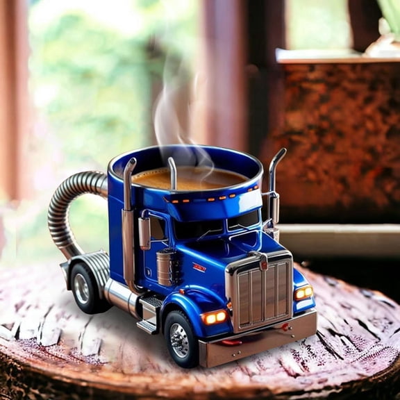 Semi Trailer Truck Coffee Mug - Stainless Steel Handmade Creative Car Shaped Cup with Lid, 16oz Travel Tumbler for Truck Drivers, Valentines Day Gift, Birthday| For Coffee Lovers on the Road