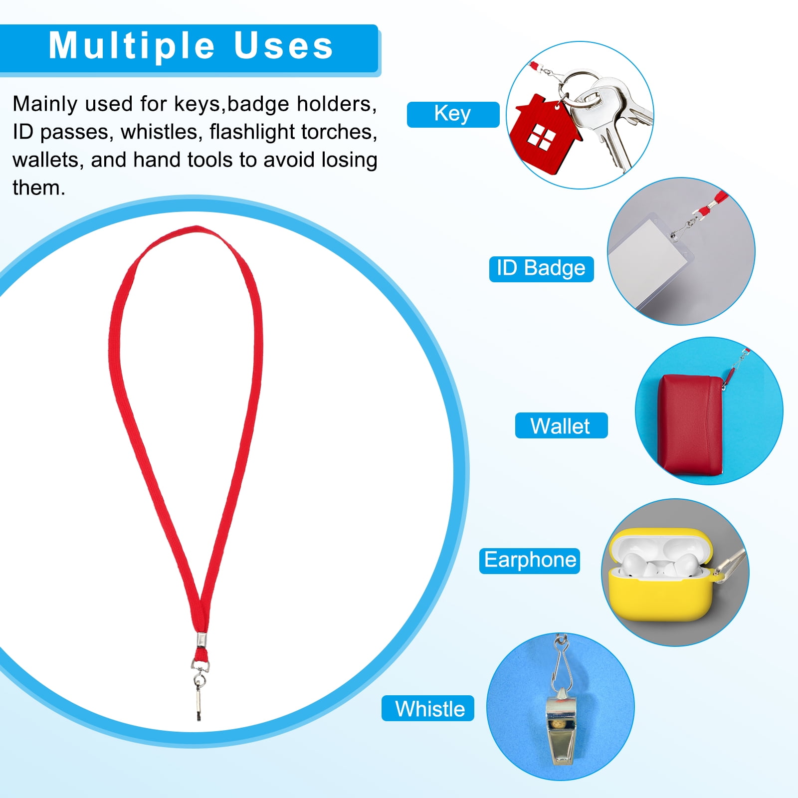 Uxcell Lanyards, 100 Pack Neck Lanyards Bulk with Swivel Hook Clip for ID Badges Holder, Keys, Office, Teachers, Red