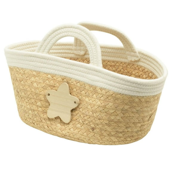 Panier de rangement jacinthe d'eau avec plaque étoile et bordure en corde de coton en blanc