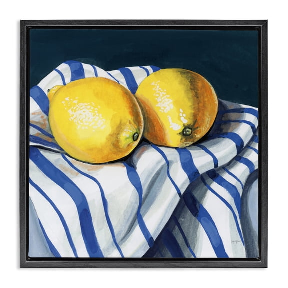 Stupell Industries Fresh Kitchen Lemons on Dishtowel Black Framed Floater Canvas Wall Art, design by Kate Jarvik Birch