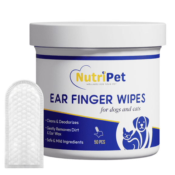 NutriPet Ear Finger Wipes for Dogs & Cats | Dog Ear Cleaner Wipes | Puppy Ear Cleaning Pads | Organic Pet Wipes for Grooming | 50 Count
