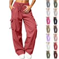 thumbnail image 2 of Qingpeng Plus Size Loose Cargo Pants for Women Wide Leg Drawstring Parachute Pants with Pockets Casual Lightweight Sweatpants, 2 of 7