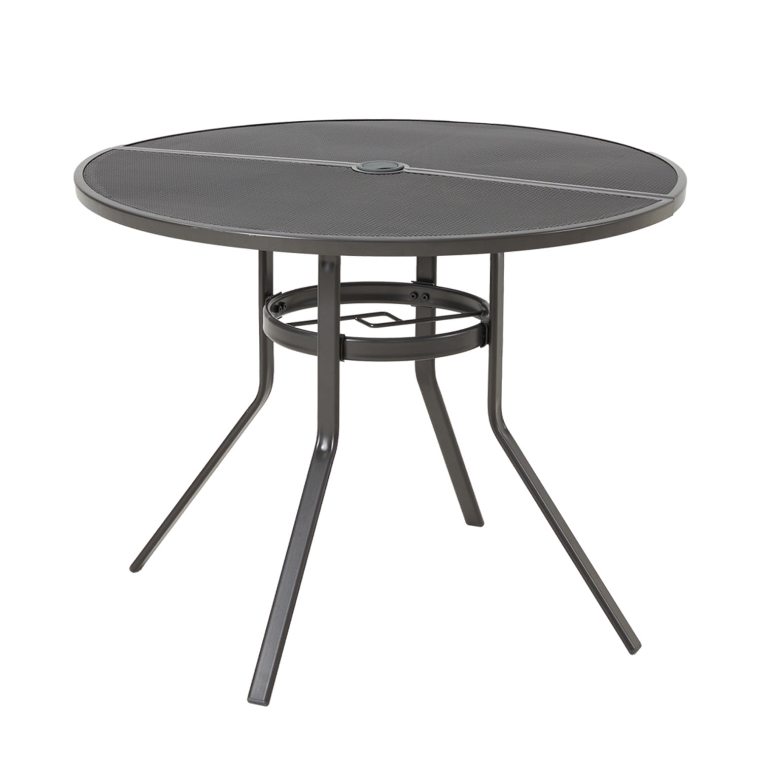 AECOJOY 37" Round Outdoor Dining Table, Metal Patio Table with Umbrella Hole-Black