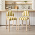 thumbnail image 2 of Zesthouse Upholstered Linen Bar Stools Set of 2, 26" Modern Counter Height Barstools with Arched Backs & Solid Wood Legs, Farmhouse Wooden Kitchen Island Chairs, Yellow and White Striped, 2 of 10