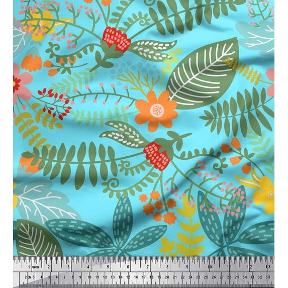 Soimoi Cotton Voile Fabric Leaves & Montara Tetrarose Artistic Print Fabric by Yard 42 Inch Wide
