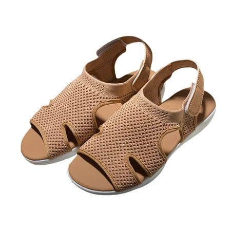 

huanledash 1 Pair Women Sandals Mesh Anti Skid Ladies Peep Toes Flat Heel Summer Shoes Beachwear