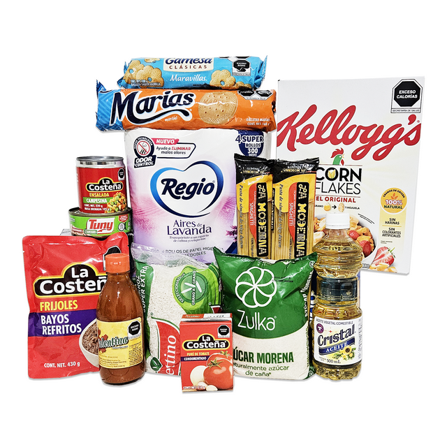 Despensa Básica Completa 14 Piezas Economica Empresarial. Canasta Navideña para regalar, para empleados, armada con abarrotes. Despensa Total Mediana