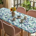 thumbnail image 3 of Blue Starfish Anchor Table Cloths for 8 Foot Rectangle Tables, Summer Coastal Teal Waves Stripe Patio Waterproof Elastic Fitted Tablecloths, Washable Rectangular Table Cover for Camping, 3 of 8