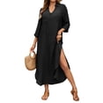 thumbnail image 1 of Vestido largo de playa con cuello en V con cuello en V, color negro, 1 of 7
