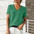thumbnail image 2 of Gkeoshab Blouses for Women Dressy Casual Womens Tops Women's V-Neck 1/4 Sleeve Knit Top Short Sleeve Pullover Cropped T-Shirt for Work & Casual Wear Green M Women's Tops, Tees & Blouses, 2 of 9