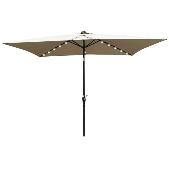 UBesGoo 10x6.5ft Rectangular Patio Solar LED Lighted Outdoor Umbrellas with Crank and Push Button Tilt for Garden Backyard Pool Swimming Pool Mushroom