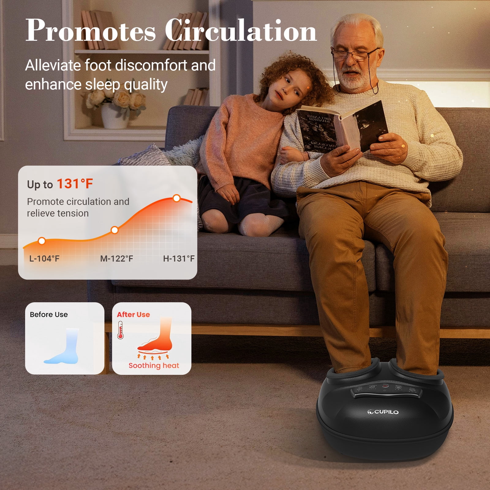 Cupilo Foot Massager with Heat & Remote Control, Shiatsu Feet Massager Machine, 5 Deep Kneading Therapy for Plantar Fasciitis, Neuropathy, Blood Circulation, Gifts for Women Men 13"