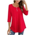 thumbnail image 1 of aidice Hauts à Manches 3/4 pour Femmes, T-Shirts Décontractés à Col Rond, T-Shirts Confortables de Couleur Unie, 1 of 4