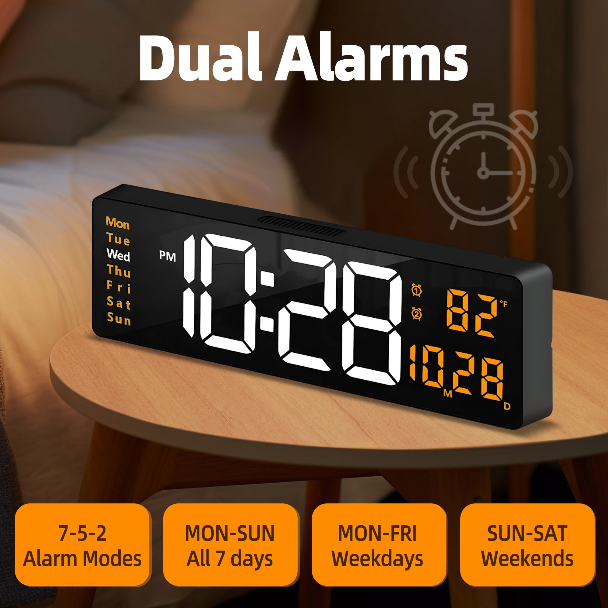 16-inch Large Display Wall Clock with Remote Control, 2 Alarms, Automatic DST, Temperature, Memory Battery for Living Room, Bedroom, Gift for Christmas,Mother's Day, Father's Day