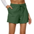 thumbnail image 2 of Womens Summer Shorts Linen 7 Inch Inseam Drawstring Mid-Rise Straight Leg Compression Shorts Cargo Plus Size Biking Bermuda Shorts with Pockets Green XL, 2 of 6