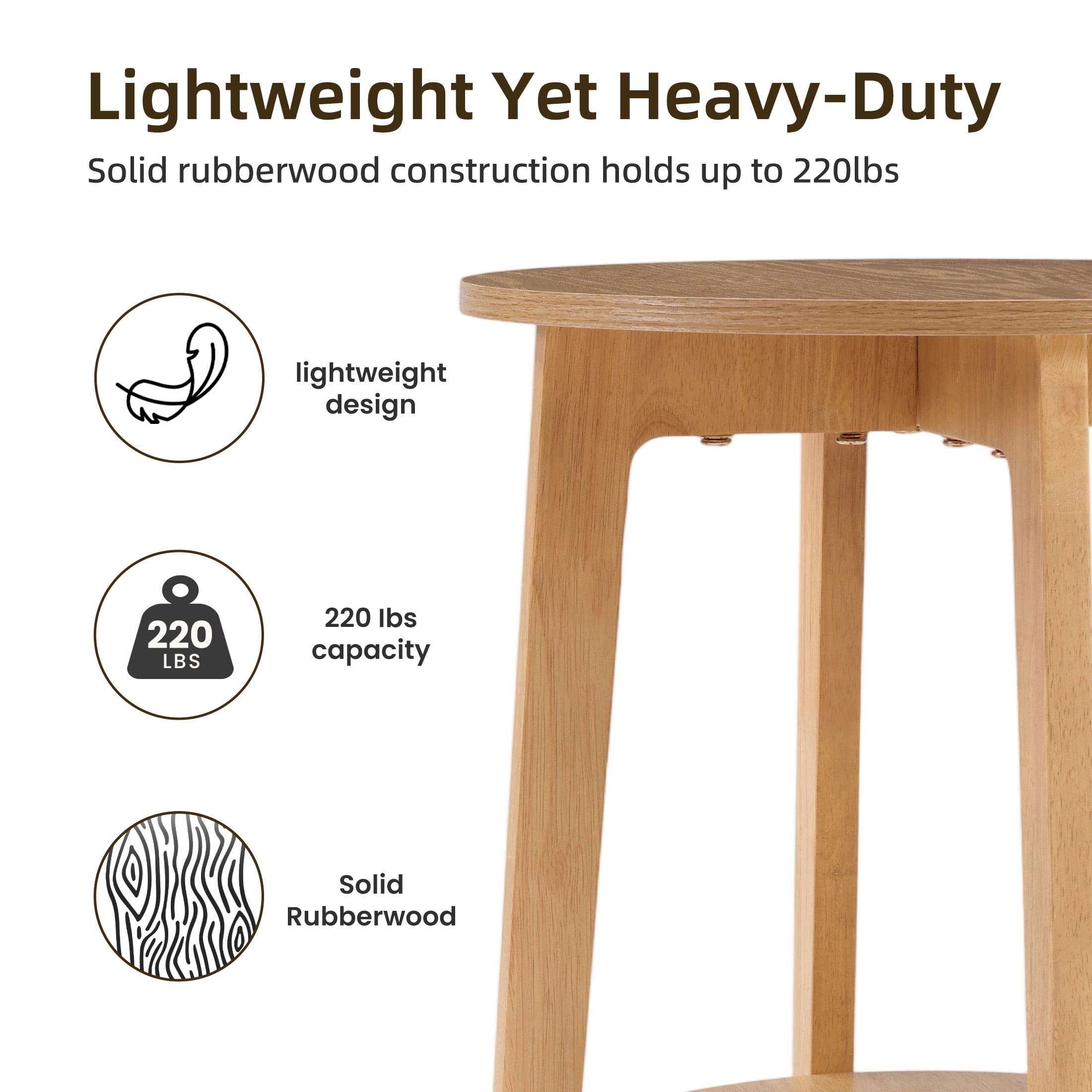 EDX Small Round End Table Set of 2, Modern Nightstand with Tapered Legs, 2-Tier Storage Side Table, Easy Assembly, Space-Saving Accent Table for Living Room Bedroom, Natural Wood