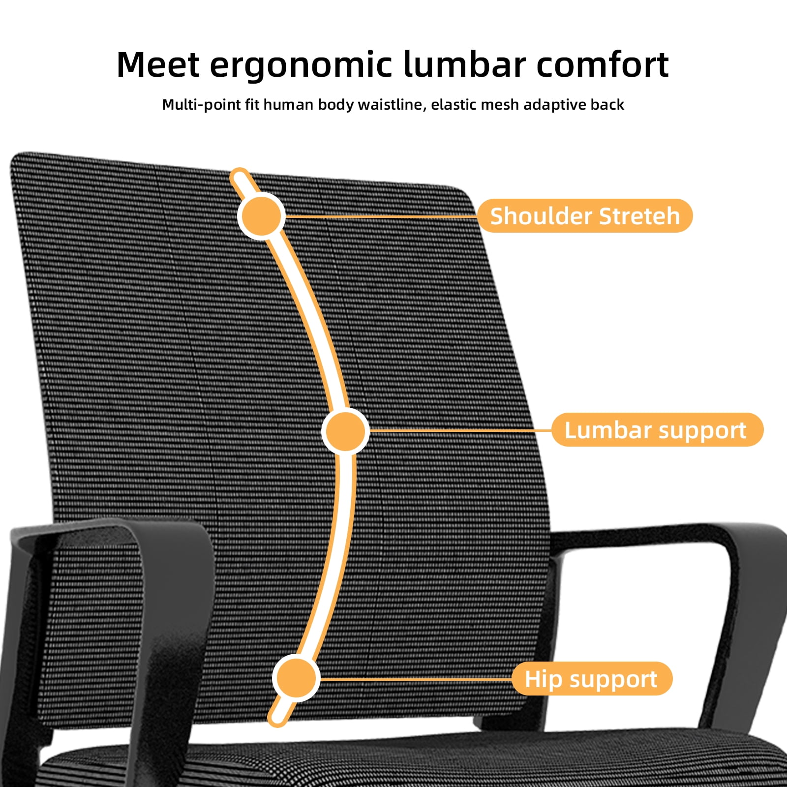 Modern Office Chair with Breathable Mesh Backrest and Metal Frame, Comfortable Desk Chair and Home Office Seating with Bow-Shaped Base, Black