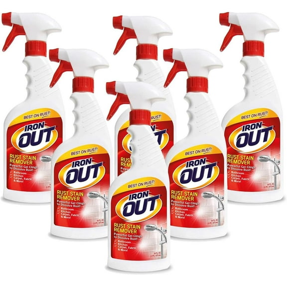 Iron OUT Spray Gel Rust Stain Remover, Remove and Prevent Rust Stains in Bathrooms, Kitchens, Appliances, Laundry, and Outdoors, 16 Ounce, Pack of 6