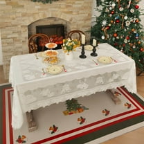 Christmas Tablecloth 140x220cm Lace Trim Holiday Table Cover for Dining Table Christmas Party Daily Use Home Decor Festive Celebration