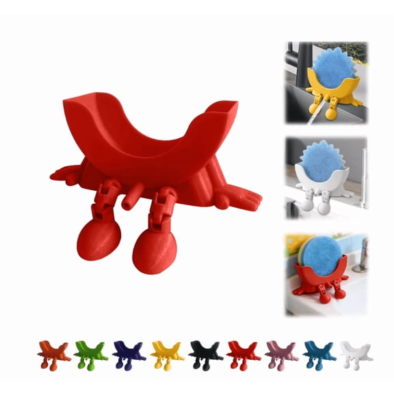Cute Hanging Sponge Holder with Drainage – Keeps Your Sponge Dry & Smiling, for Scrub Daddy Holder, Funny Sponge Stand for Kitchen Sink, 3D Printing Countertop Sponge Holders - (Red)