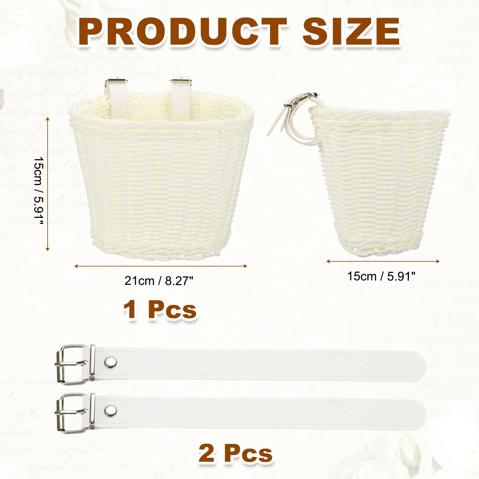 Uxcell Bike Basket Front, Hand-Woven Bicycle Basket with Adjustable PU Belts 1 Pack & White-Fitting For(Most Road Bikes, Bicycles/Scooters)