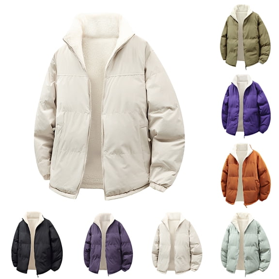 Men's Down Jackets and Coats Stand Collar Zip Up Quilted Winter Puffer Coat with Drawstring Hem with Side Pockets Casual Windproof Warm Winter Outwear