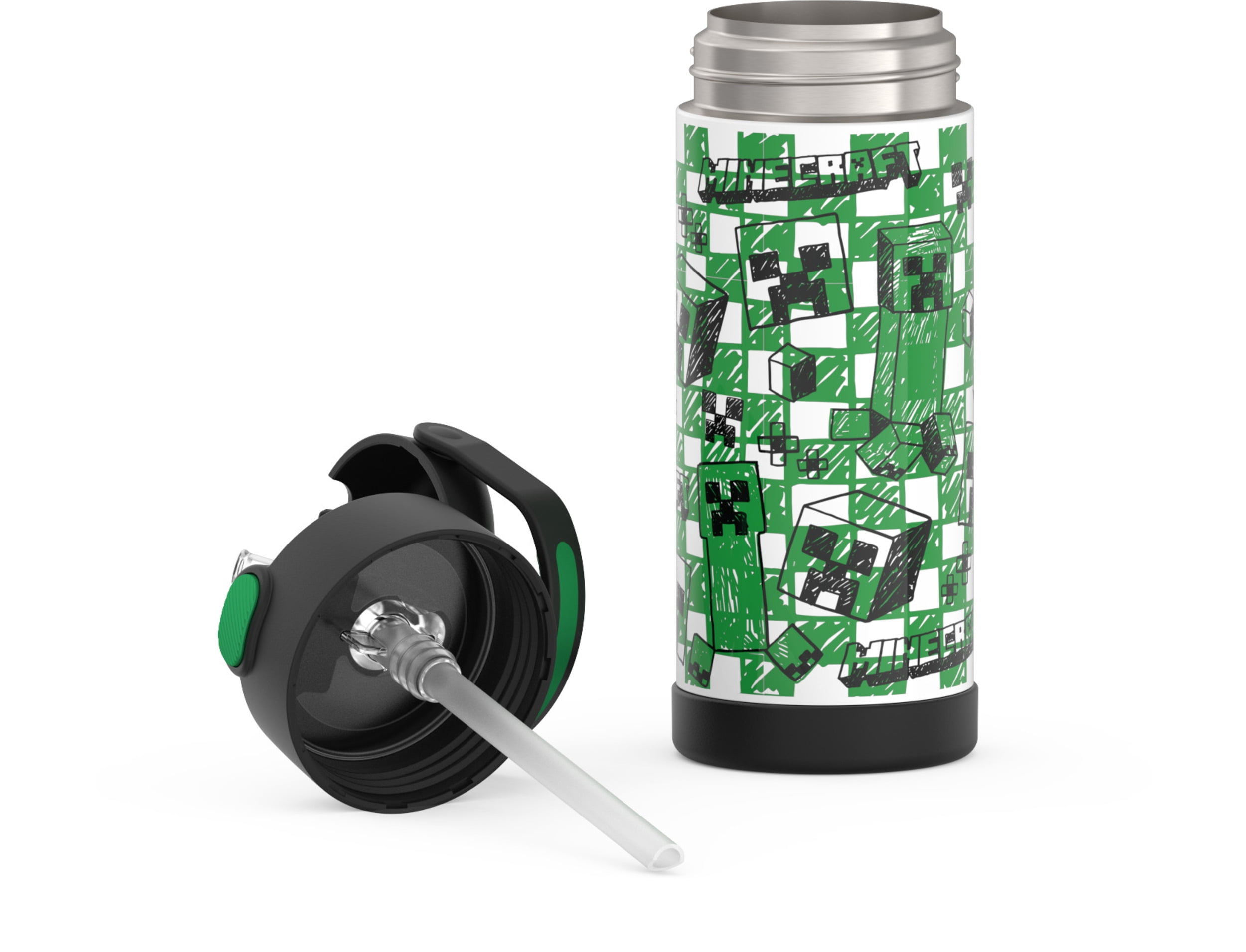 Thermos Kids Stainless Steel Funtainer Water Bottle with Straw, Dishwasher Safe, Leak Proof, Minecraft, 14 Fluid Ounces