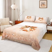 Manfei Vintage Princess Ribbon Queen Sheet Sets for Kid, Autumn Pumpkin Flat Sheet, Fashion Sequin Print Queen Fitted Sheet, Microfiber Bedroom Decor, 4 Pieces