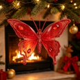 thumbnail image 4 of Clearance Under $2 Red Butterfly Ornament, 3D Glitter Gem Hanging Decor, 1PC, 16.5x12.5cm, Tree Wreath, Red (D), 4 of 5