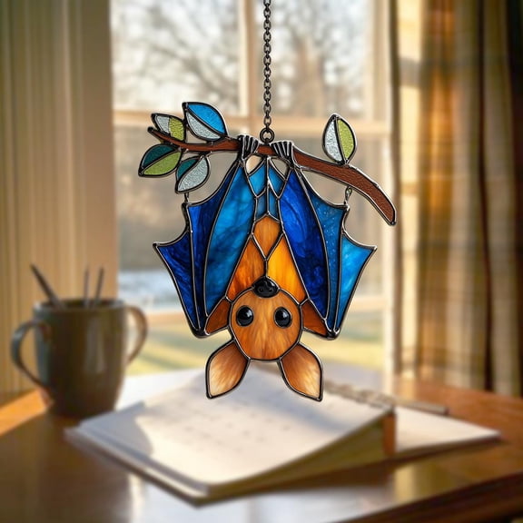 Stained Glass Bat Suncatcher: Gothic Halloween Window Decor