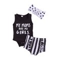 thumbnail image 3 of Bébé Été Tenues Enfant en Bas Âge Sans Manches Col Rond Lettre Romper Volant Rayé Short Polka Point Arc Bandeau, 3 of 5